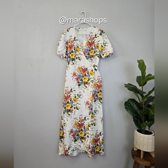 Reformation Weiss Linen Wrap Floral Print Dress - Picture 4 of 8